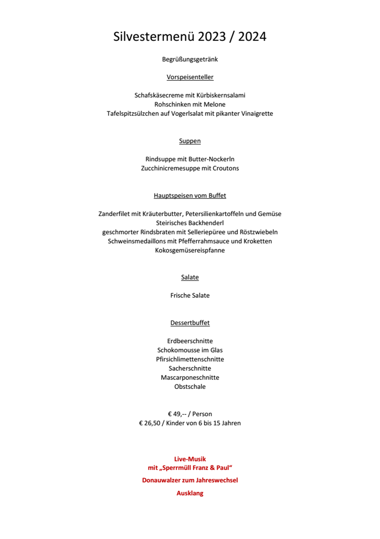 Thermenheuriger Kropf Silvestermenü