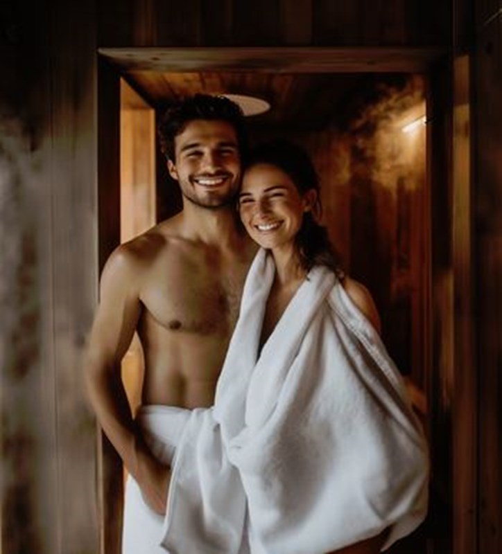 Schaffelbad Saunafestival Paar vor der Sauna